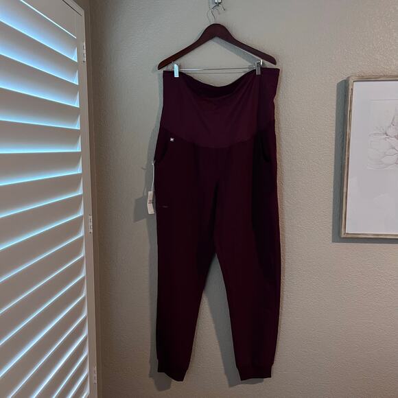 NWT Figs Zamora Maternity Scrub Pants Jogger XXL Tall Burgundy Red New - Picture 2 of 9